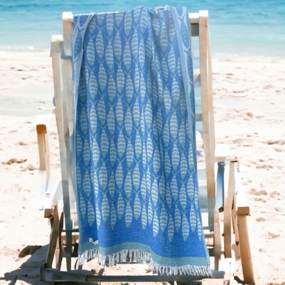 School of Fish Towel Soft Muslin Layered Weave Organic Cotton XL Sea Green Blue - Picture 10 of 12